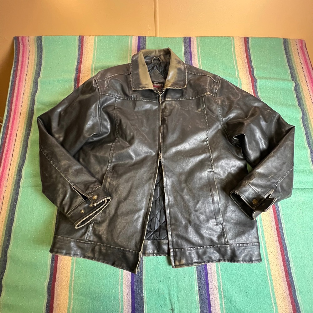 Steve & Barrys Bomber Jacket Mens M Black Faux Leather Distressed Surplus Moto